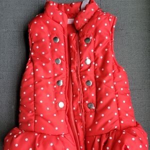EUC Kid's Headquarters Red and White Polka-dot Puffer Vest, size 5